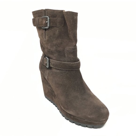 Women's Prada Pull On Wedge Mid Calf Boots Booties Shoes Size 40 EU/10 US Brown - Picture 1 of 12